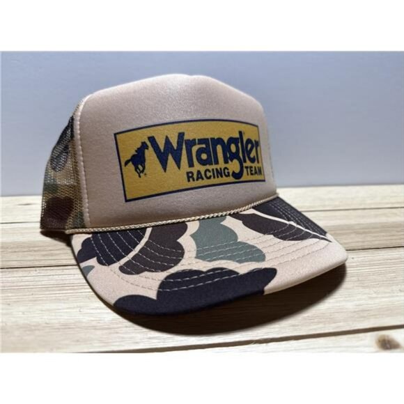 Rare Retro Vintage Style Wrangler Racing Team Hat Trucker Cap Hunting 80s NASCAR - Picture 3 of 6